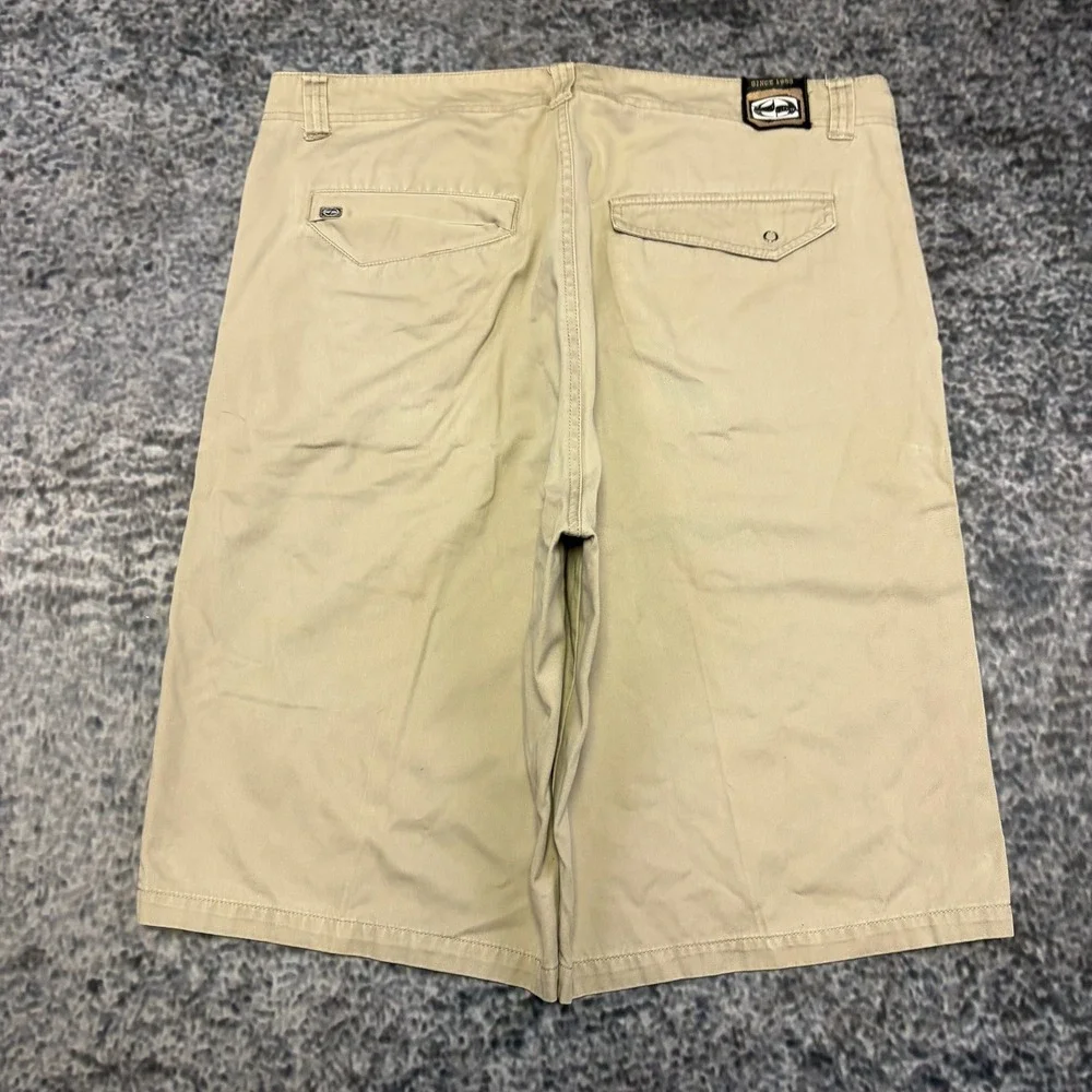 Vintage Y2K Split Shorts Flat Front Chino Mens 36 Tan Baggy Skater BMX Grunge